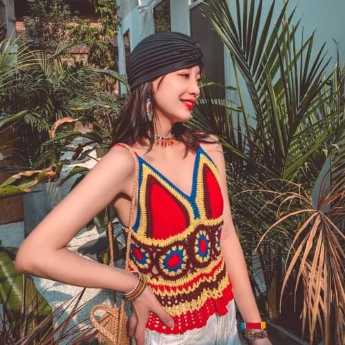 Nepal Thai Tourist Hippie Hand-Crafted Bohemian Crochet Sling Exotic Resort Sexy Vest Beach Bikini
