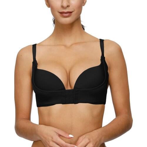 YANDW New Bra Front Closure Backless Double Close Push Up Low Half Cup Breast Gather Thin Adjusted Wire Sexy Bras For Women