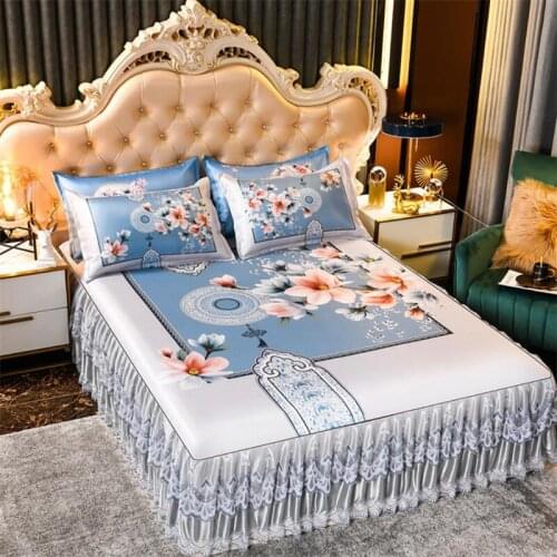 New Lace edge skirted bed sheet 3pcs summer bedspreads air conditioning soft bed mat summer bed cover non-slip free shipping