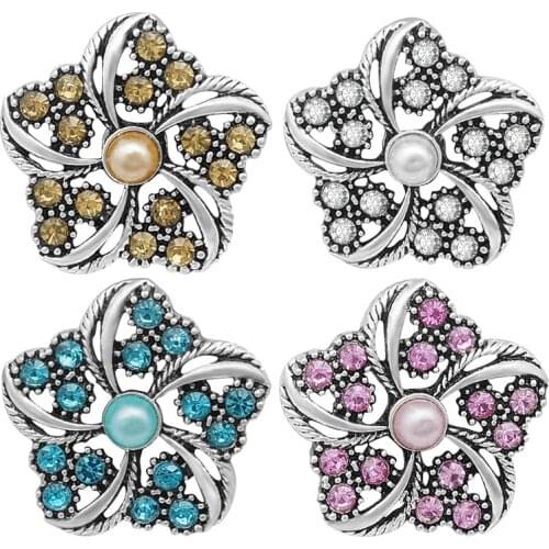 New Beauty Hollow rhinestone flower 20MM Metal snap buttons for DIY 18mm snap jewelry wholesale KZ3382