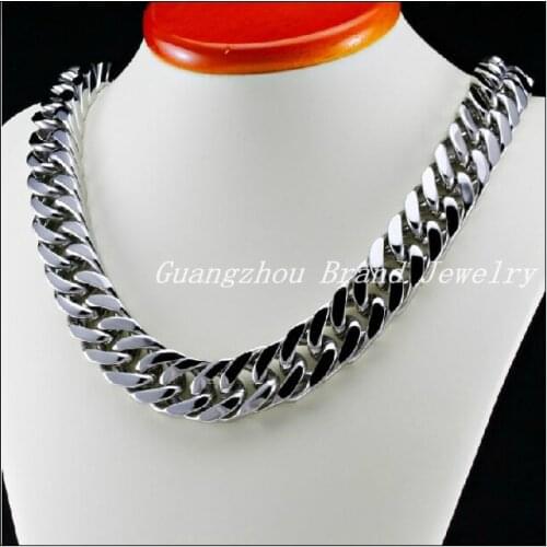 New Huge Heavy Male Jewelry 316L Stainless Steel Silver color Tone Curb Cuban Chain Mens Necklace Highly Polished 24"*17MM