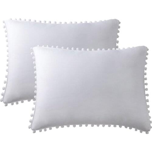 2pcs Solid Pompom Pillowcase Cover White/Pink/Green Nordic Soft Pillow Case for Bedroom
