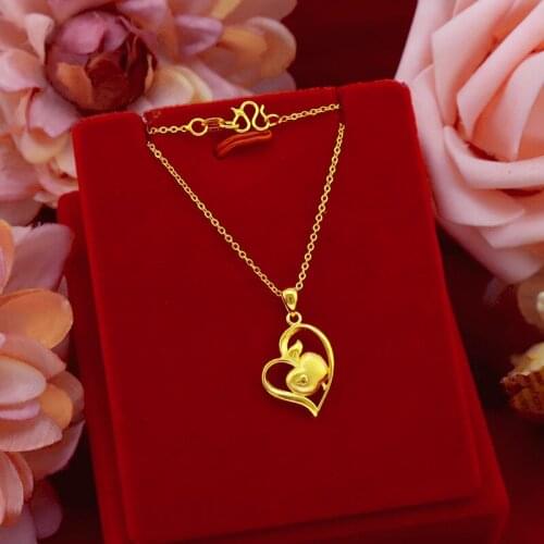 KOREAN FASHION 24K GOLD NECKLACE WOMENS WEDDING ENGAGEMENT JEWELRY ELEGANT PENDANT NECKLACE CHOCKER FOR GIRL BIRTHDAY GIFTS
