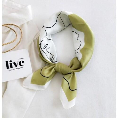 70*70cm Square Silk Scarf Simple Line Print Small Neck Scarf For Women Hijabs Foulard Scarves DIY Hair Tie Band Female Bandana