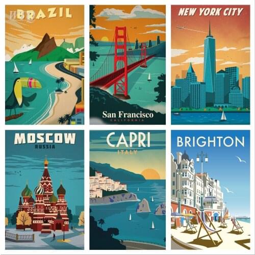 Europe/America/Famous World Travel Poster Retro Posters Canvas Painting Home Decor Wall Decor Picture Wall Art Room Decoration