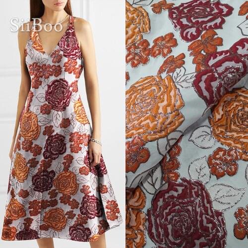 Luxury embossed rose metallic jacquard brocade fabric for dress coat metallic jacquard tissue cloth tela tejido stoffen SP5658