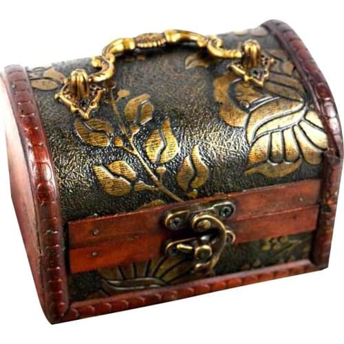 Vintage Wooden Treasure Chest Box Craved Jewelry Storage Organizer with Lock Organizador De Joyas