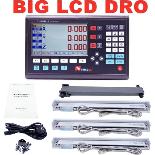 YH800-3 3 Axis LCD DRO Set Digital Readout System Display and 3PCS 5U Linear Optical Ruler 50-1000mm for Lathe Mill Machine