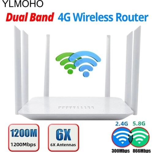 YLMOHO 4G Wifi Router Wireless CPE Gateway 2.4G 300Mbps 5.8G 866Mbps Wi fi Broadband Mobile Hotspot Modem AP 6 Antenna