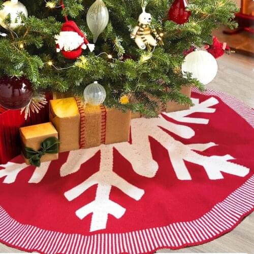 Christmas Tree Skirt Snowflake Print Knitted Tree Skirt Christmas Decorations Red White XMAS Gift