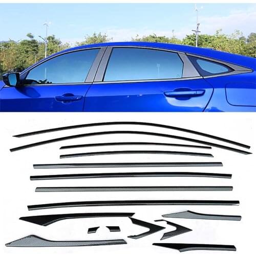 1 Set Full Carbon Fiber Design Windows Stainless Steel Molding Trim Decoration Strips Exactly Fitted For Honda Civic 10th