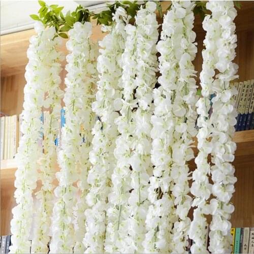 10Pcs /Lot 140 CM (55") Length White Artificial Fabric Wisteria Sinensis Flowers String For Home Decoration Wedding Supply