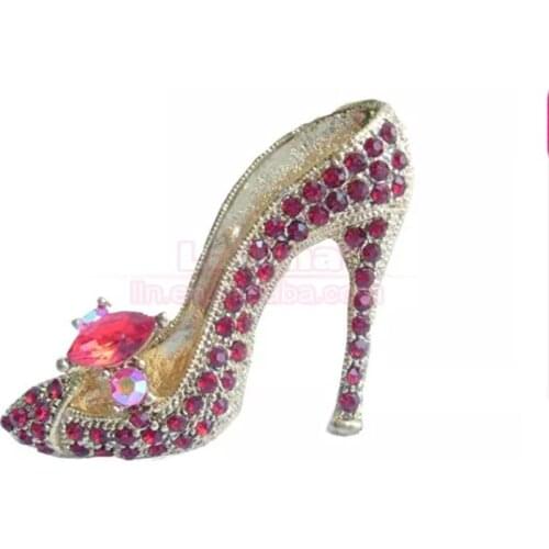 100pcs/lot Gold-tone Red Crystal High-heeled Shoe Brooch Pin