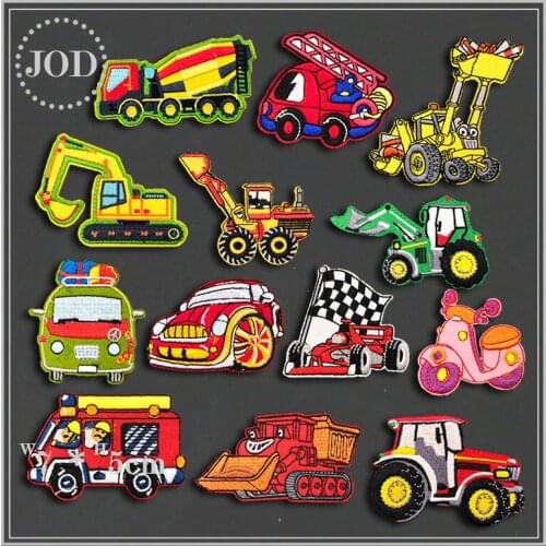 14 Pieces Clothes DIY Embroidery Car Patch Applications Forklift Stickers Iron on Patches for Clothing Excavator Badges Biker