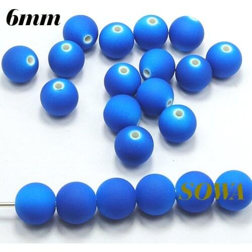 2016 New Design Size 6mm Blue Color Double Holes Matte Fluorescent Neon Acrylic Round Beads (1000pcs/lot)