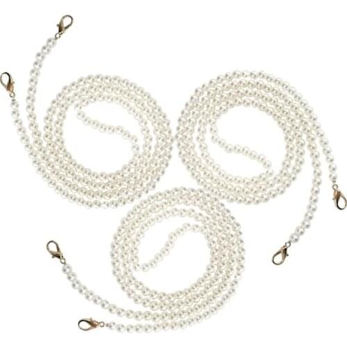 3Pcs DIY Round Imitation Pearl Bead Replacement Chain Strap, Handbag Chains Accessories with Metal Buckles(47 Inches)
