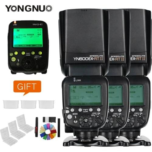 3x YONGNUO YN600EX-RT II 2.4G Wireless HSS 1/8000s Master TTL Flash Speedlite +YN-E3-RT II Trigger for Canon 7D 6D 70D 60D 5D