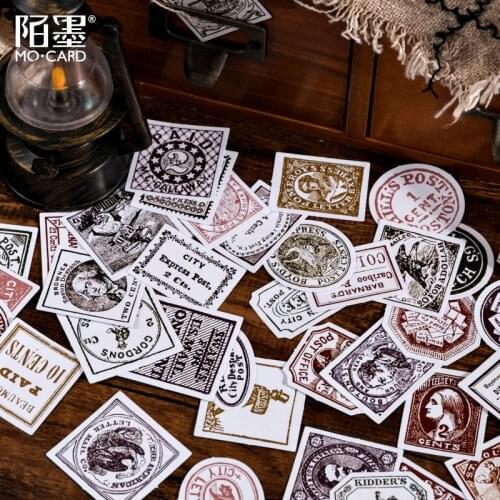 45Pcs Vintage Stamp Paper Stickers Scrapbooking Planner Medieval Retro Stamp Decorative Sticker Label Stationery Supplies