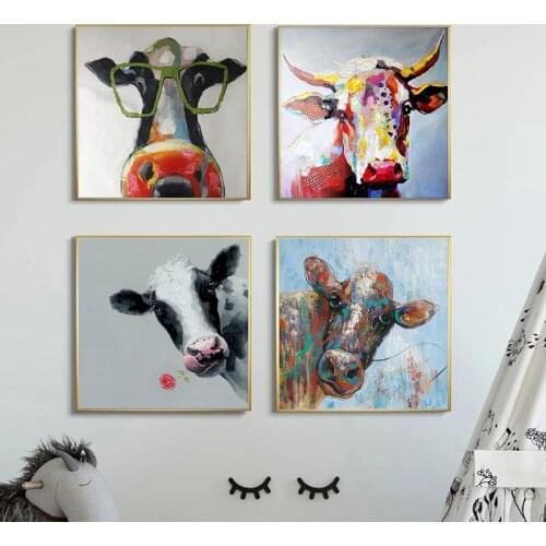 Abstract Colorful Bull Canvas Paintings Wall Art Prints Cow Poster Decorative Painting on The Wall Home Living Room Decoration