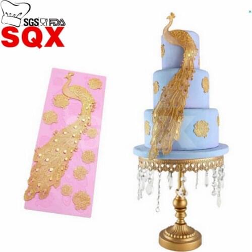 Large size Peacock Lace Mat Silicone Mold Sugar Lace Pad Cake Brim Decoration Mold Kitchenware DIY Tool LS81