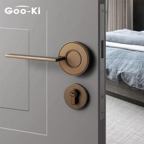 Goo-Ki Luxury Silent Door Lock Bedroom Door Handle with Lock Interior Security Door Handle Lock Cylinder Security Mute Door Lock