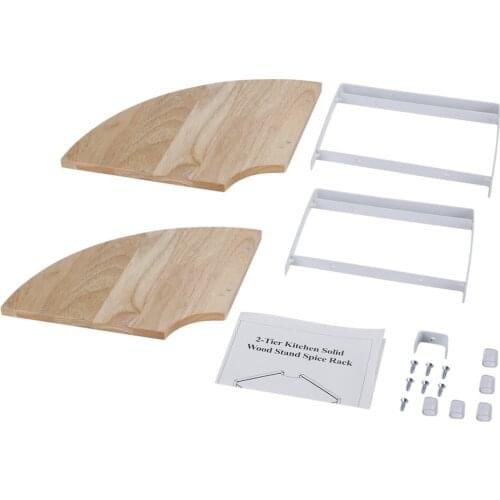 2 Layer Kitchen Solid Wood Stand Fan Shaped Corner Shelf Spice Racks Storage Glass Jar Seasoning Bottles Flavoring Organizer