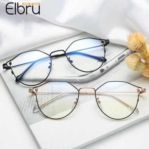 Elbru Irregular Metal Glasses Frame Retro Clear Lens Optical Eyeglasses Comfortable Plain Spectacles Vintage Men Women Eyewear