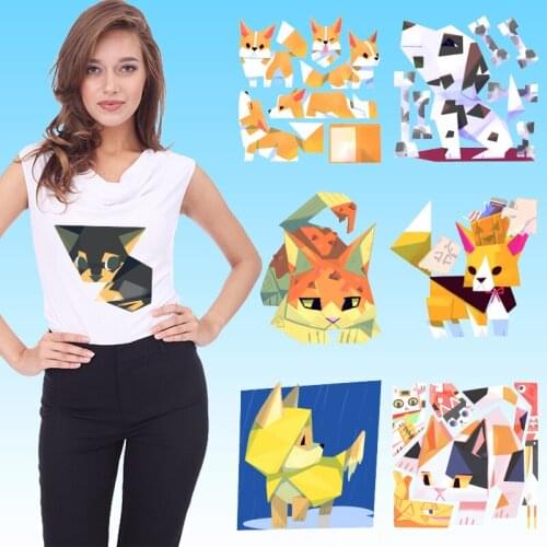 Colorful Dogs Pet animals Stickers on Clothes Heat Transfer PVC Patch for Clothing DIY T-shirt Cheap DIY Appliques