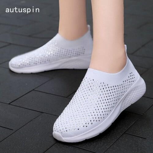 Autuspin Women Sneakers Fashion Leisure Flats Breathable White Mesh Womens Vulcanize Shoes for Jogging Casual Walking Loafers