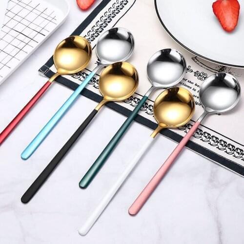Juice Coffee Stirring Cutlery Spoon 304 Stainless Steel Teaspoon Dinnerware Ice Cream Long Handle Scoop Tableware Kitchen Tools