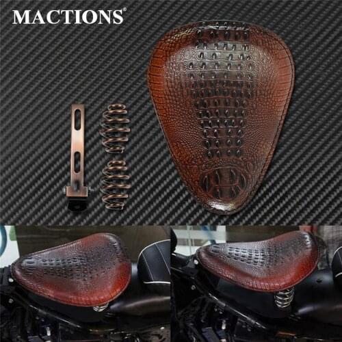 Motorcycle 3" Spring Solo Bracket Retro Leather Seat Brown For Harley Chopper Bobber Custom Sportster XL 1200 883 Touring Dyna