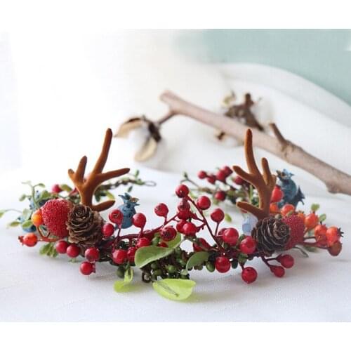 New arrival deer horn fruit romantic head garland Wreath hairwear bridal girl kid wedding party flower hairbands free shipping