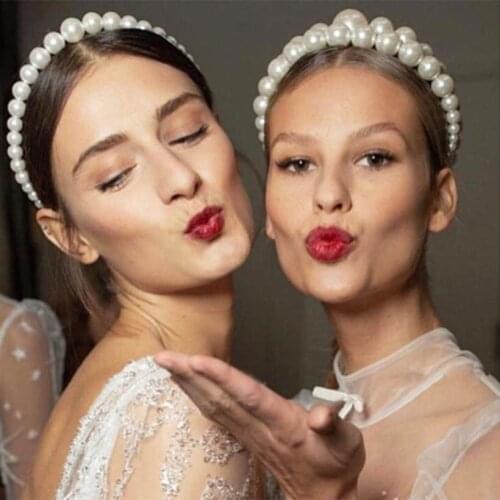 2019 Big Pearls Hairbands Elegant Headband Women Headwear Cute Bear Ear Hair Hoop Bezel for Girls Hair Accessories