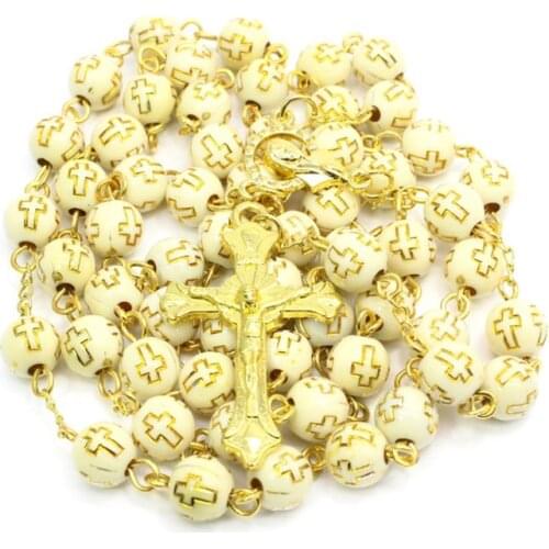 Handmade Round Cross Bead Crucifix Rosary Religious Jesus Necklace Christian Men QXNB