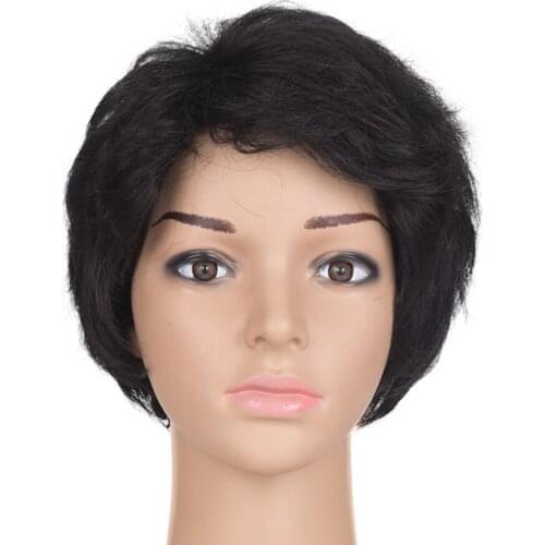 150% Density Natural Straight Heat Resistant Fiber Pixie Cut Black Hair Short Synthetic Wig