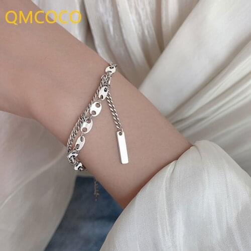 QMCOCO 925 Silver Irregular Double Chain Bracelets For Women Fashion Creative Hollow Out Geometric Jewelry Birthday Party Gifts