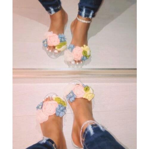 Transparent flowers Slides Women Slippers Transparent Sandals Summer Slides Flats Outside Woman Beach Shoes Casual Home Shoes