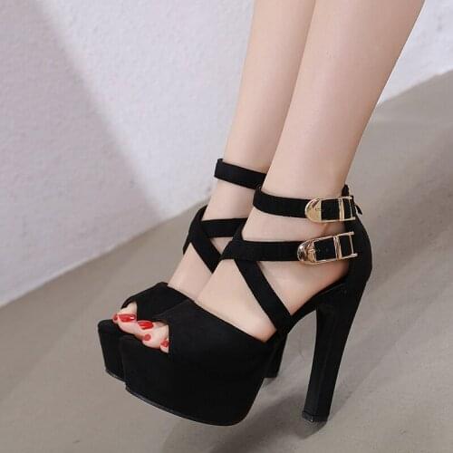 Fashion hot sale 13cm super high heel sandals summer cross belt waterproof platform performance high heel fish mouth sandals