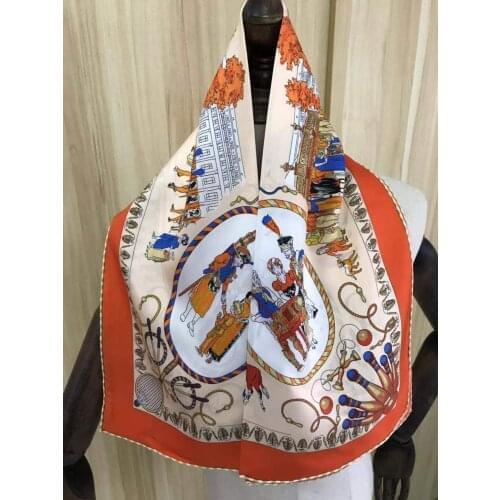 2021 New Arrival Fashion Elegant orange 100% silk scarf 90*90 cm square shawl twill wrap for women lady girl