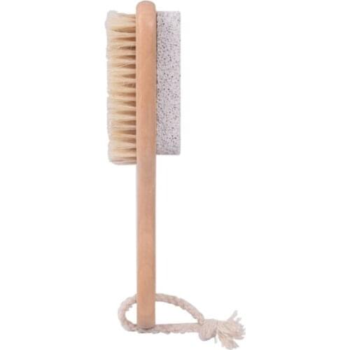 1Pcs 2 in 1 Multi Wood Handle Pumice Stone Foot Brush Scrubber Feet Exfoliating Dead Skin Remover Natural Bristle Massage Tool