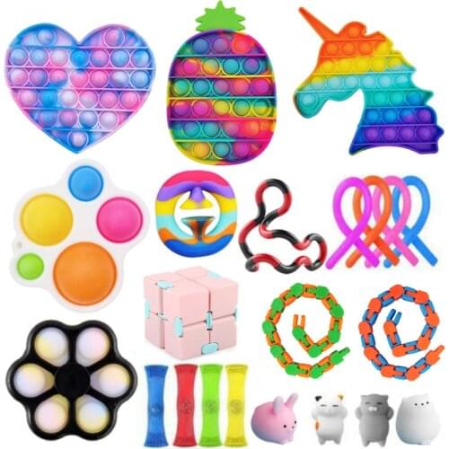 Fidget Toys Set Box Antistress Gift Pack Push Bubble Simple Dimple Fidget Squeeze Sensory Toy Adults Kids