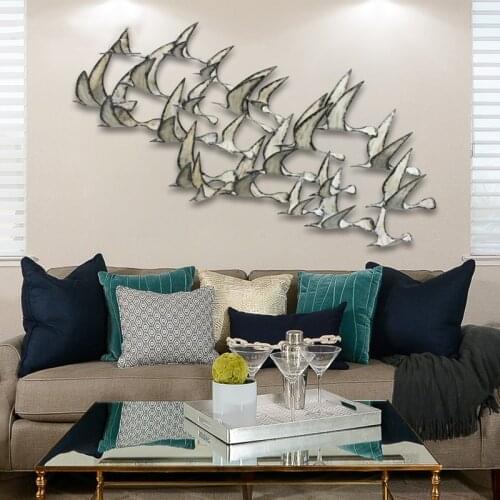 Modern Wrought Iron 3D Seagull Wall Hanging Pendant Home Livingroom Wall Sticker Ornaments Porch Hotel Wall Mural Crafts Decor