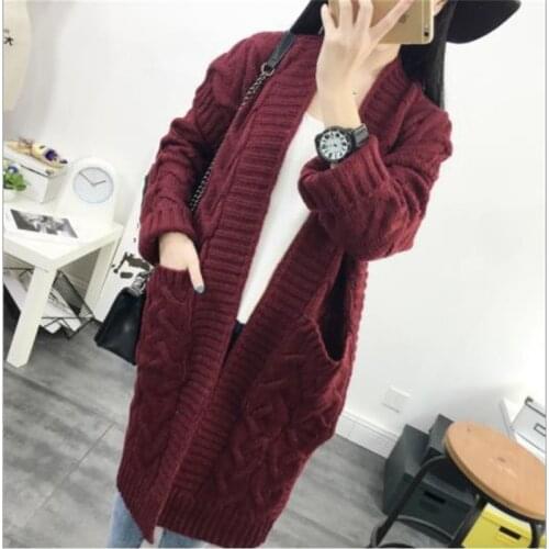 Sweater Cardigan Women Long Knitted Coat Loose V-Neck Pockets Tops Female 2021 Spring Autumn 8 Colors Jumper Outwear Pull Femme