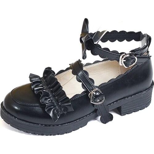 Lolita Shoes Womens Student Kawaii Bow Lace Uniform Shoes Cosplay Princess Maid Buckle Straps Shoes Japanese Shoes Lolita
