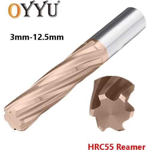 OYYU Carbide Spiral Flutes Reamer H7 3mm to 12.5mm Straight Shanks Machine Coated Tungsten Steel Reamers 1pcs