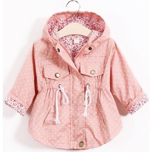 Girls Windbreaker Coat Spring Autumn Baby Kids Flower 2 3 4 5 6yrs Hooded Outwear Baby Kids Coats Jacket Clothing