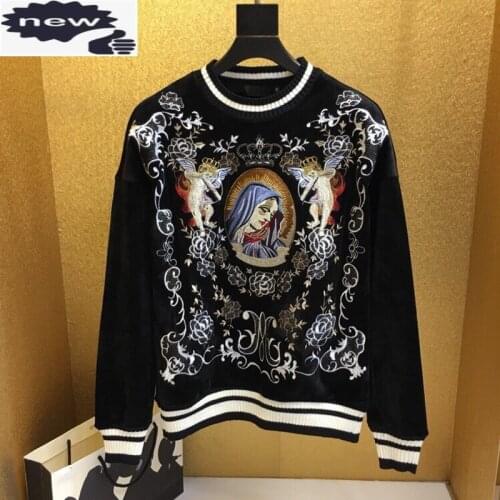Vintage Mens Autumn New Long Sleeve Velvet Tops Embroidery Striped Tees MaleTops Brand Designer T-shirts Streetwear Pullover Top
