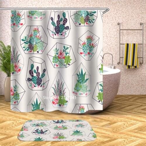 Plant Flower Cactus Modern Simple Style Waterproof Mildewproof Shower Curtain Halloween Christmas Decorative Childrens Gift
