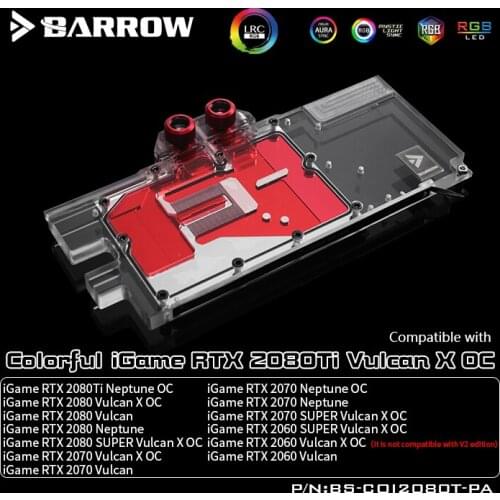 BARROW Water Block use for Colorful iGame RTX2080Ti Vulcan X OC/ RTX2080 Vulcan X OC / RTX2070 Vulcan X OC 5V 3PIN Header RGB