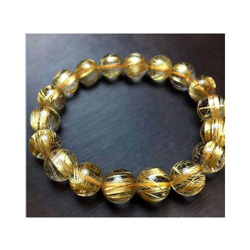 Jewelry Natural Gold Rutilated Quartz Translucent Beads Men Bracelet 6A 10 mm>jewerly free shipping